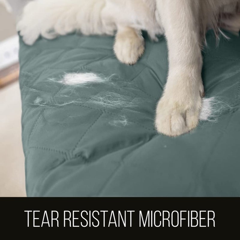 Sofa Shield Loveseat Slip Cover with Patented Strap, Cushion Protector, US Designed Reversible Stain and Dog Tear Resistant Slipcover, 54 inch Seat, Washable Covers for Dogs Pets, Seafoam Cream - Image 3